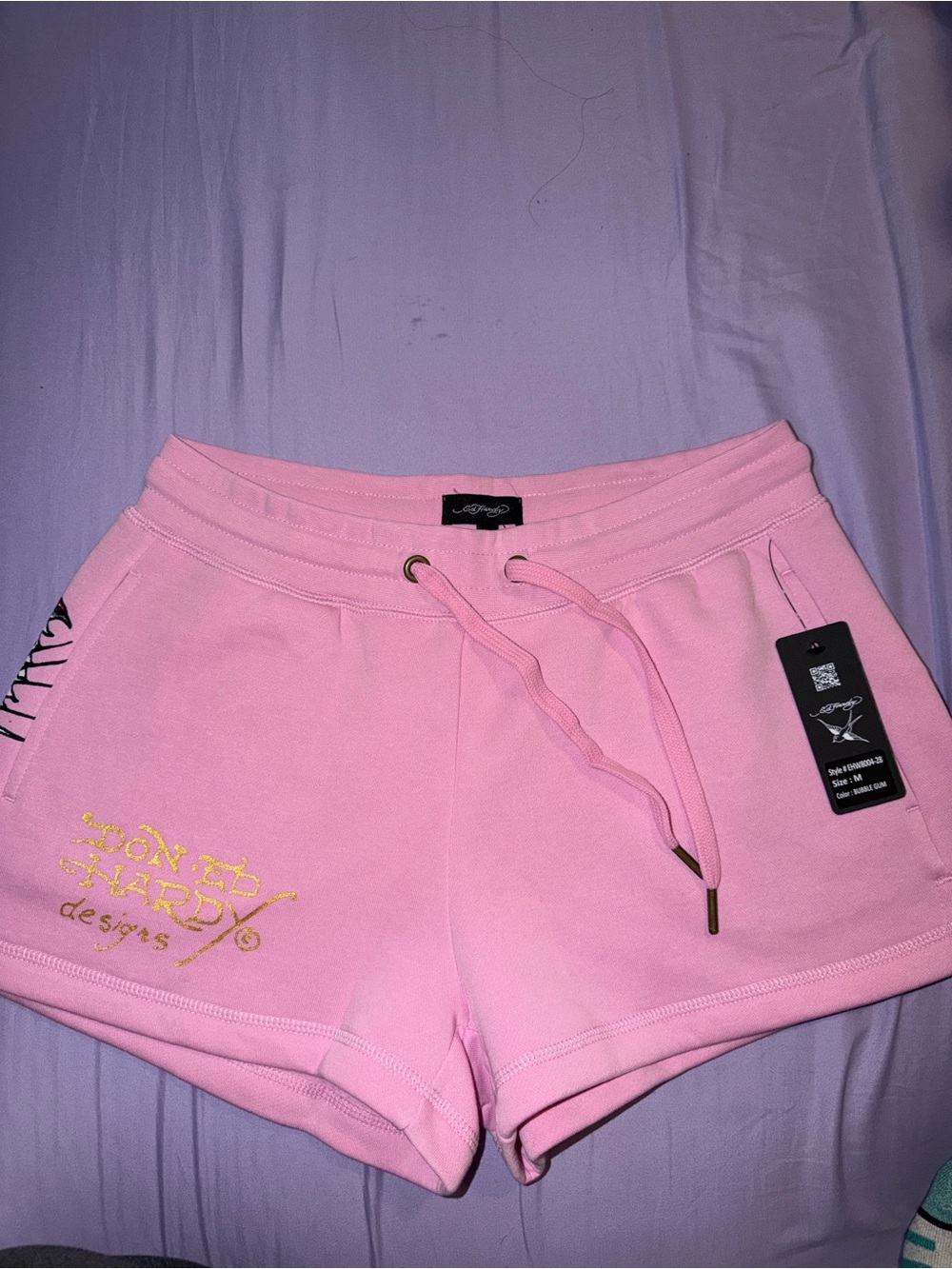 Von Dutch Light Pink Women's Drawstring Athletic Shorts with Gold Logo